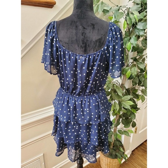 Trixxi Womens Small Polka Dot Mini Dress Navy White Flutter Sleeve Nautical L - Picture 6 of 13